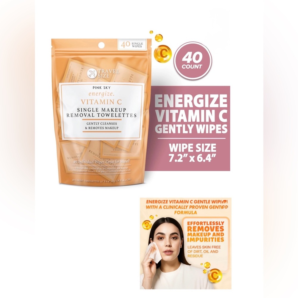 Pink Sky 40 Pack Makeup Remover Wipes/Individually Wrapped